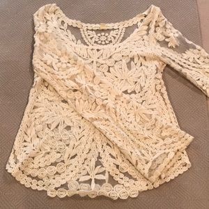 Free People crochet top with bell sleeves